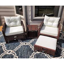Pamapic 5 Piece Wicker Patio Furniture Set Outdoor Patio Chairs With Ottomans Beige