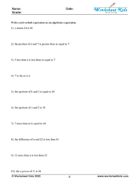 Verbal Expressions To Algebraic Expressions