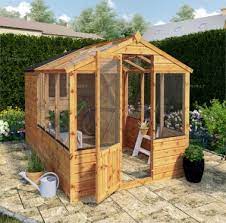 Wooden Greenhouse 298 Built In Shed
