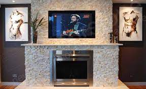 Natural Stacked Stone Veneer Fireplace