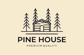 Pine House Line Art Logo Vector Design