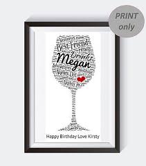 Personalised Word Art Wine Glass Print