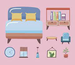 Comfortable Bed And Home Icon Set