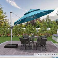 10 Ft Octagon Aluminum Patio Cantilever Umbrella For Garden Deck Backyard Pool In Turquoise Blue With Beige Cover