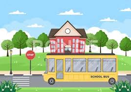 Back To School Modern Building And Bus