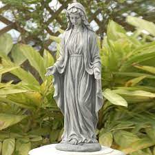 Luxenhome Gray Mgo Virgin Mary Garden Statue