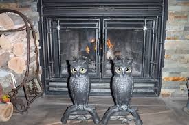 Andiron Chenets Owl Pair Cast Iron And
