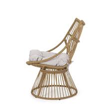 Jabe Wicker Outdoor High Back Lounge Chairs Set Of 2 Light Brown And Beige