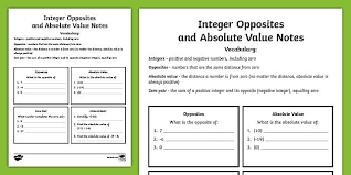 Integer Opposites And Absolute Value