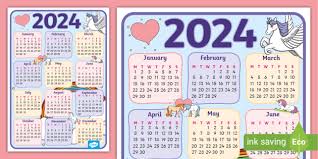 Unicorn Themed 2024 Wall Calendar