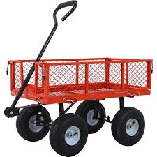 3 Cu Ft Red Steel Garden Cart Wagon Cart Removable Side Steel Mesh