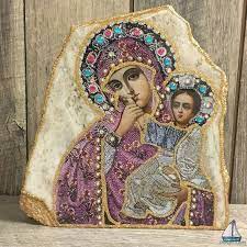 Holy Mary Icon In Ivory Granite Greek