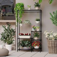 Xiofio Plant Stands For Indoor Plantsd Outdoor Plant Shelf 6 Tier 16 Pots Flower Pots Holder Storage Shelf Flower Stands With Hanger Rod For Living