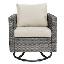 Mirage 6 Piece Wicker Patio Rectangular Fire Pit Set And With Beige Cushions And Swivel Rocking Chairs