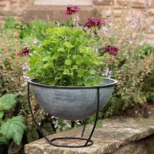 Buy Plant Bowl And Stand Aged Zinc