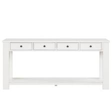 63 In White Rectangle Pine Wood Console Table With 4 Drawers And 1 Bottom Shelf Easy Assembly 64 In Long Sofa Table