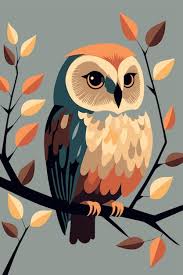 Owl Cartoon Flat Color Vector Poster