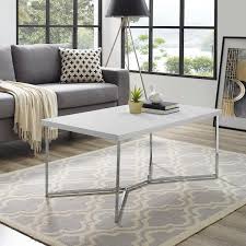 Welwick Designs 42 Inch Chrome White Large Rectangle Faux Marble Coffee Table