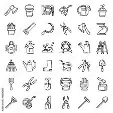Gardening Tools Icons Set Outline Set