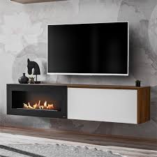 Tv Unit With Build In Fireplace White