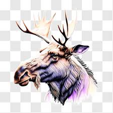 Colorful Moose Head With Antlers Png