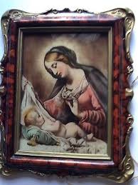 Vtg Reverse Glass Painting Virgin Mary