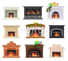 Mantelpiece And Burning Fire Vector Set