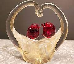 Murano Venezia Art Glass Red Love Birds