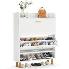41 73 In H White 24 Pairs Shoe Storage Cabinet Freestanding Shoe Cabinet For Entryway