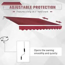Outsunny 118 Manual Retractable Patio Sun Shade Awning Wine Red