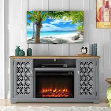 60 In Freestanding Wooden Electric Fireplace Tv Stand In Gray For Tvs Up To 65 In