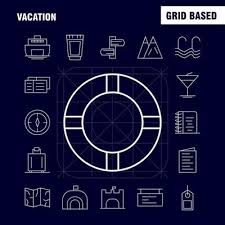 Vacation Line Icons Set For