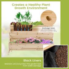 Tangkula Safstar 3 Tier Vertical Garden Bed Wooden Elevated Planter Bed W Legs Storage Shelf 2 Hooks Raised Bed Kit