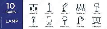 Lamp Outline Icon Set Includes Thin