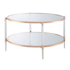 Convenience Concepts Royal Crest 2 Tier Acrylic Glass Coffee Table Rose Gold Glass
