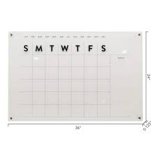 36 In X 24 In Clear Reusable Clear Acrylic Monthly Calendar Dry Erase Board