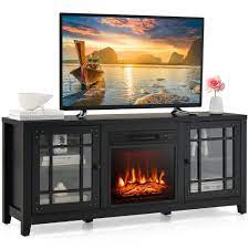 58 Tv Console With 18 Fireplace Insert Fireplace Tv Stand For Tvs Up To 65 Inches 1400w Electric Fireplace Heater Black
