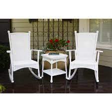 White Wicker Outdoor Rocking Chair Set