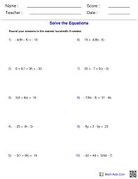 Pre Algebra Equations Worksheets