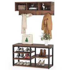 Brown Hall Tree Shoe Storage Cabinet