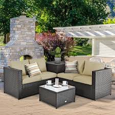 4 Pieces Outdoor Patio Rattan Furniture