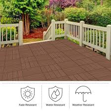 Pure Garden Patio Floor Tiles Set Of 6 Wood Plastic Deck Tiles Brown