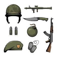 Set Of Military Equipment Elements And