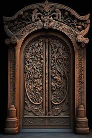 Old Vintage Carved Fl Wooden Door