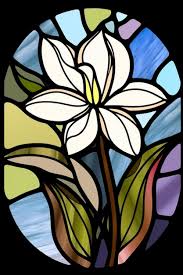 A Stained Glass Window Of A White Lily