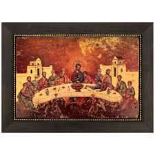 Last Supper Byzantine Stone Icon Framed