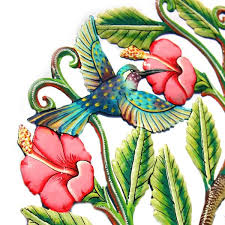 Global Crafts Multi Hummingbirds And Flowers Haitian Metal Drum Wall Art Miscellaneous