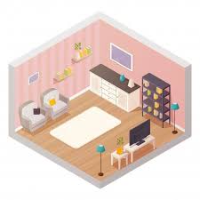 Isometric Living Room Interior Design