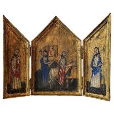 Religious Hand Painted Altar Triptych