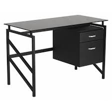 Flash Furniture Glass Desk With Two Drawer Pedestal Black